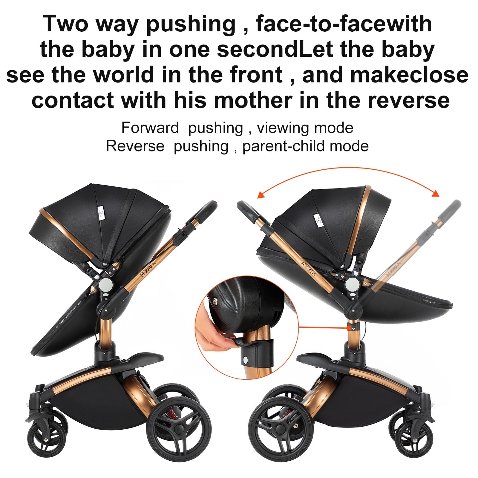 2 in 1 Convertible Baby Stroller ,Reversible Travel Stroller with Foldable Carriage,  Removable Bassinet Pram for Newborns,Infant,Unisex,BLACK