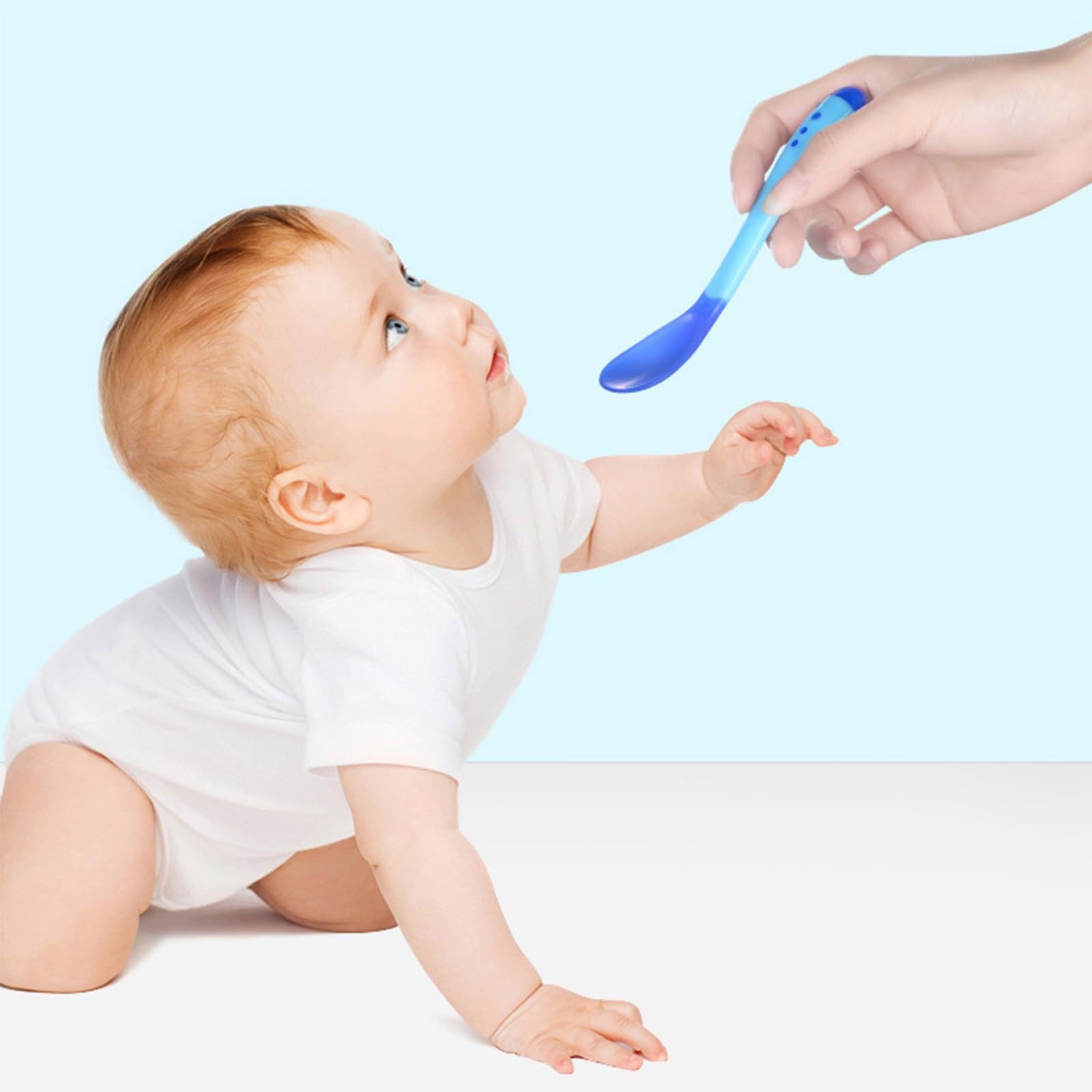 2pcs Baby Temperature Sensing Tableware Plastic Material Suitable for Feeding Easy to Use and Clean Ergonomic Handle