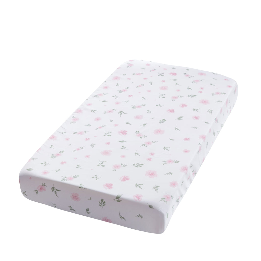 3 pieces pink flowers crib bedding set