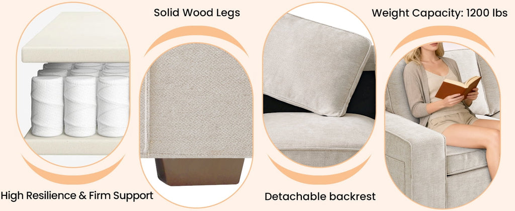 100" Comfy Sofa with Adjustable Headrest for Living Room Couches for small Apartment Furniture