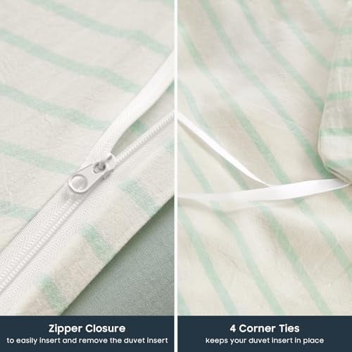 - Striped Cotton Duvet Cover Set, Ticking Stripe Vertical Pinstripe Farmhouse, 100% Washed Cotton Textured Percale Bedding Set, 3 Pieces, Navy Blue, Queen Size