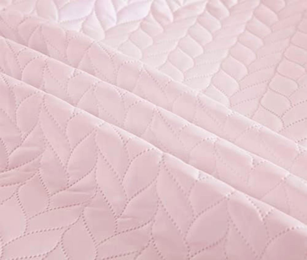 3-Piece Queen Quilt Set, Lightweight Soft Warm Full Size Leaf Embroidered Bedspread Coverlet (90x90 inches) with 2 Pillow Shams (20x26 inches) for All Season, Pink