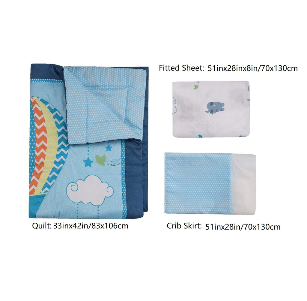 3 pieces blue ballon crib bedding set