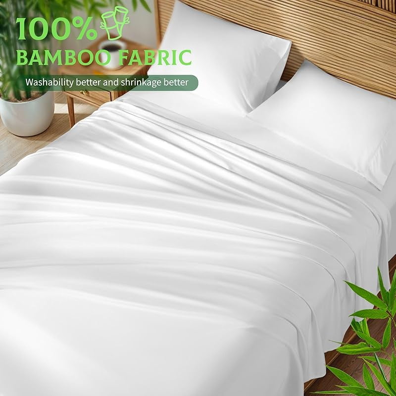 100% Viscose Derived from Bamboo_, Extra Deep Pocket up to 18"-24",Ultra Soft & Cooling Sheets for Hot Sleepers, Hotel Luxury Silky Bed Sheets (Beige,Queen)-wpp