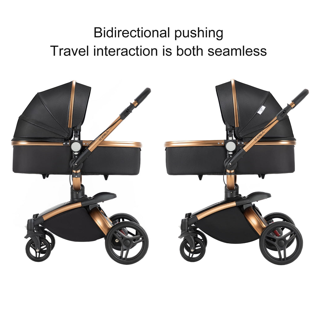 2 in 1 Convertible Baby Stroller ,Reversible Travel Stroller with Foldable Carriage,  Removable Bassinet Pram for Newborns,Infant,Unisex,BLACK