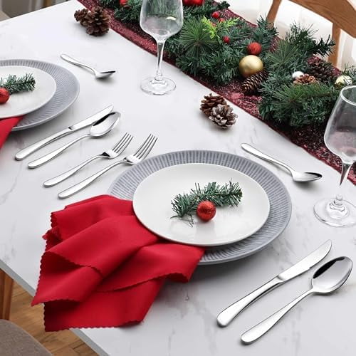 65 Piece Heavy Duty Silverware Set with Serving Pieces, Stainless Steel Cutlery Flatware Set for 12