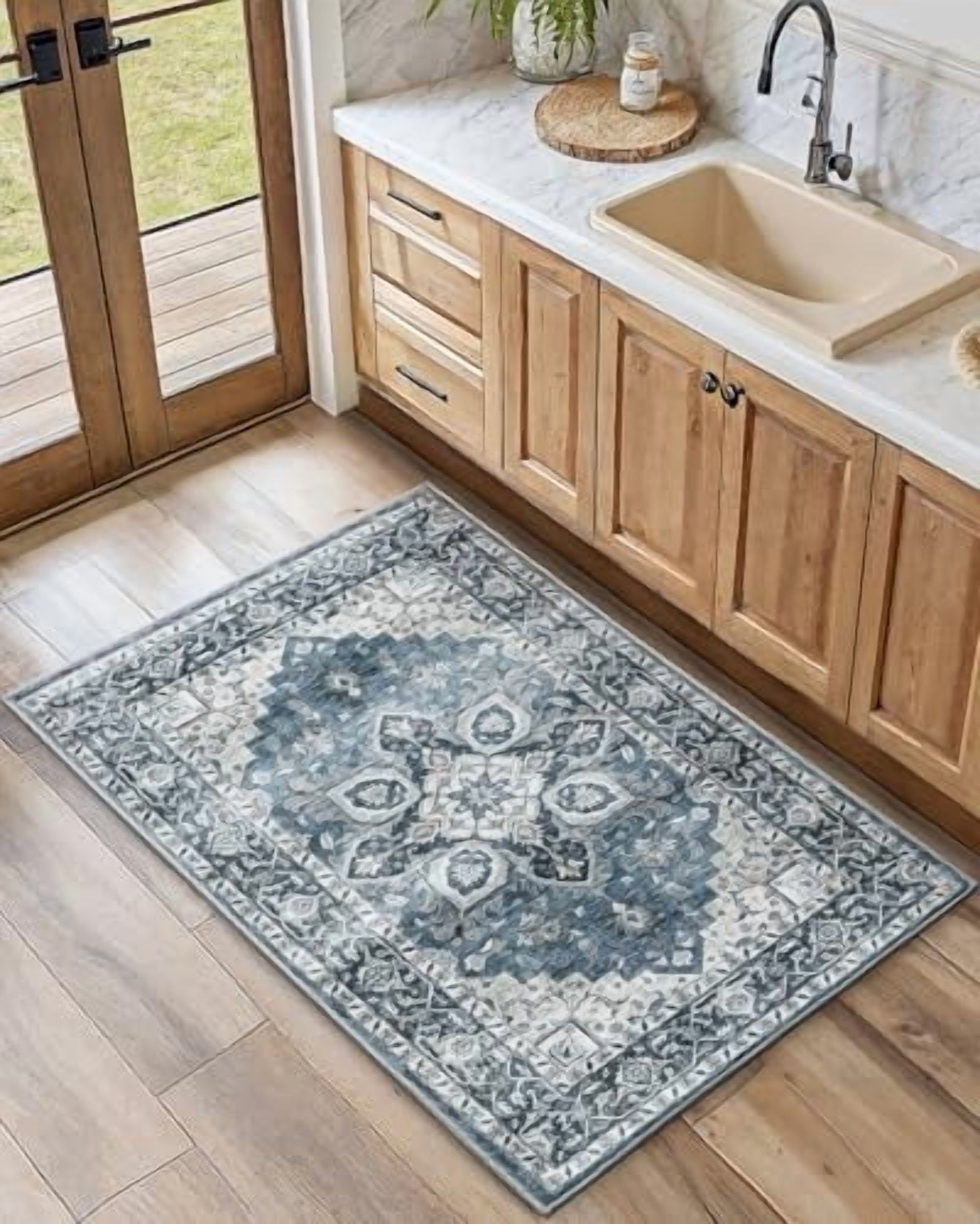 8x10 Washable Area Rug, Low-Profile Large Area Rug with Non-Slip Backing & Durable Edge Binding, Vintage Large Rugs for Living Room, Bedroom, Dinning Room