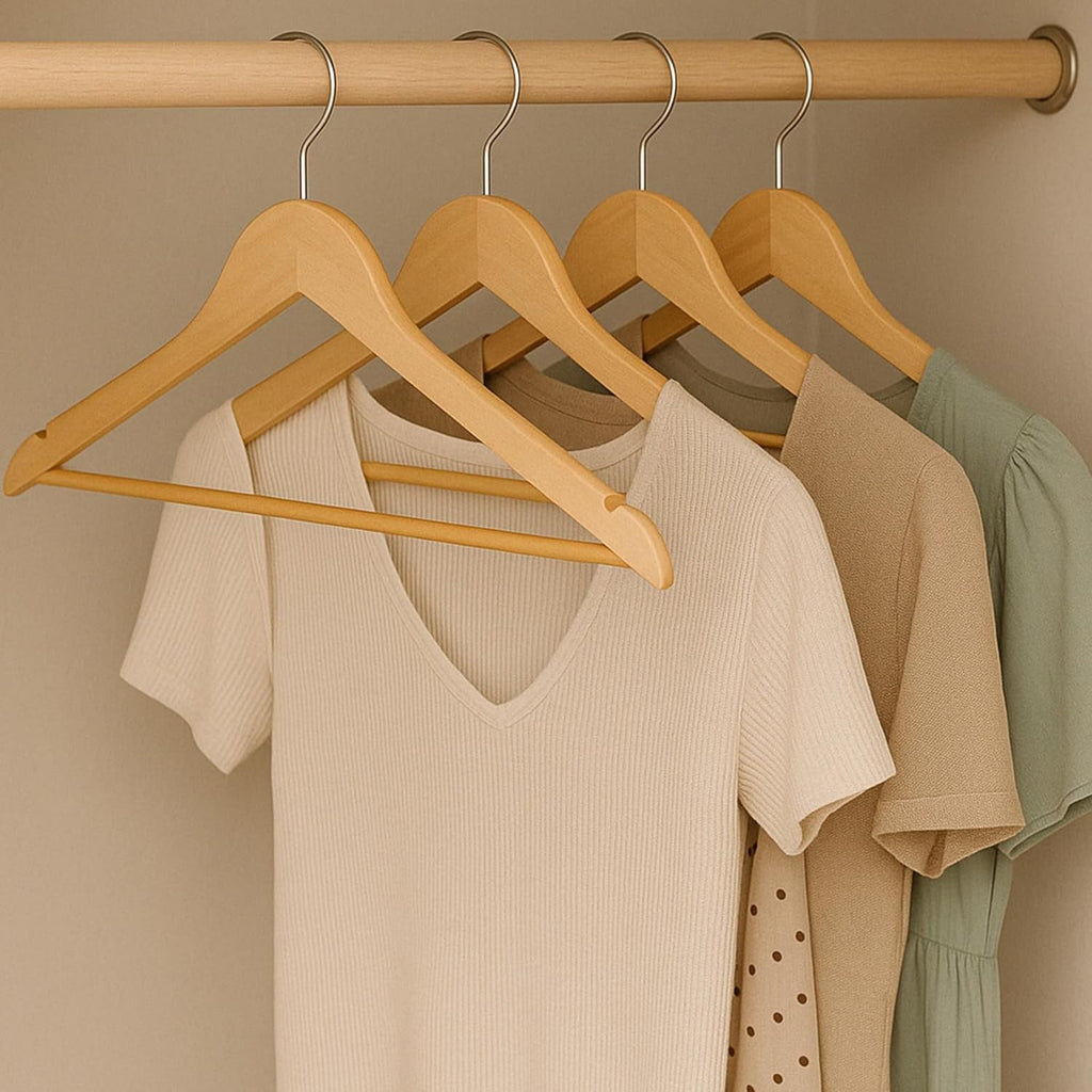 24-Pack Sturdy Maple Wood Hangers with Non-Slip Grooved Bar, Durable and Stylish Hangers for Shirts, Suits & Jackets, Closet Storage Solution