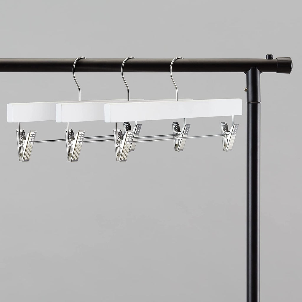 10-Pack Basics White Wooden Pants & Skirt Hangers with Clips, Durable Closet Organizer for Clothes, Pants & Skirts