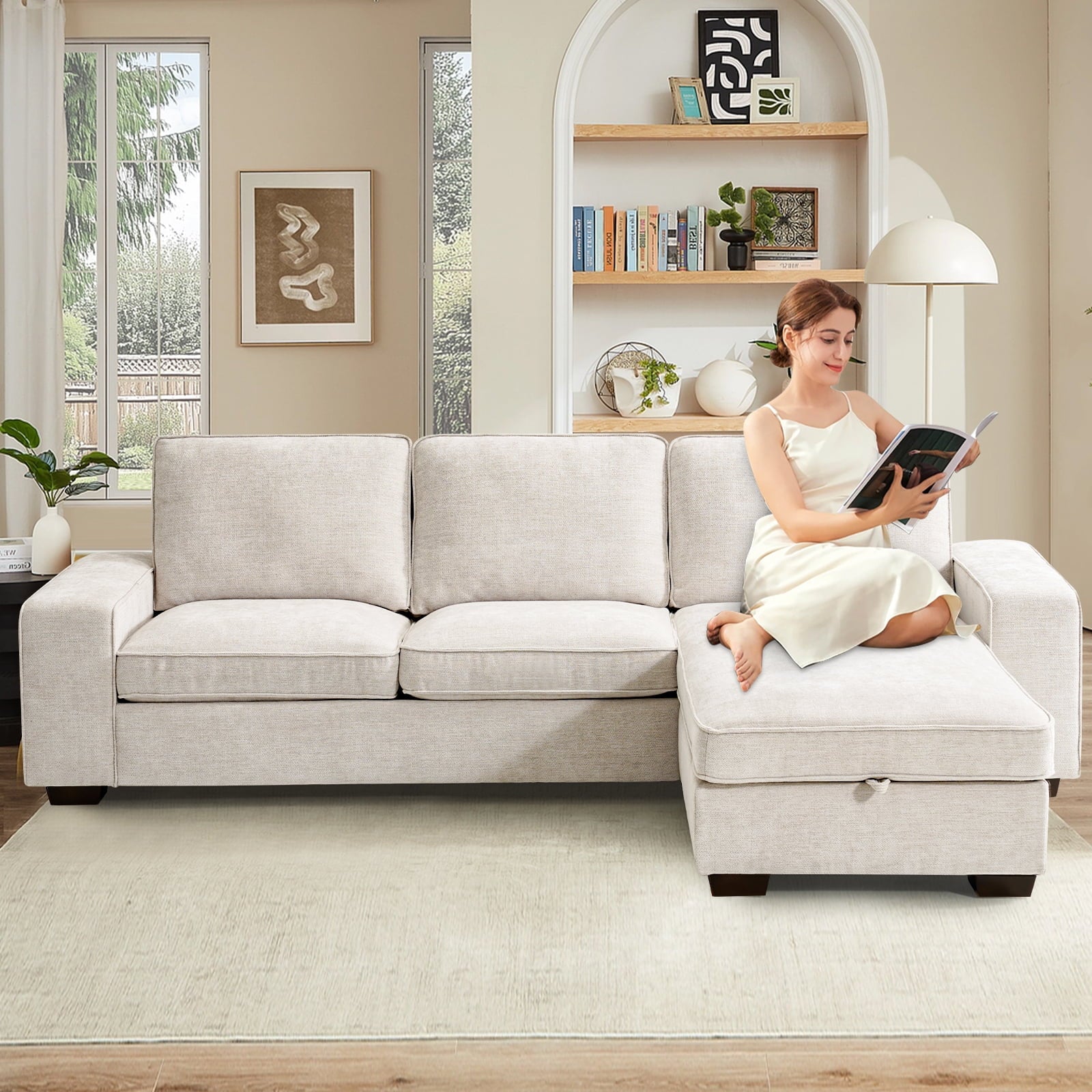 100" Comfy Sofa with Adjustable Headrest for Living Room Couches for small Apartment Furniture