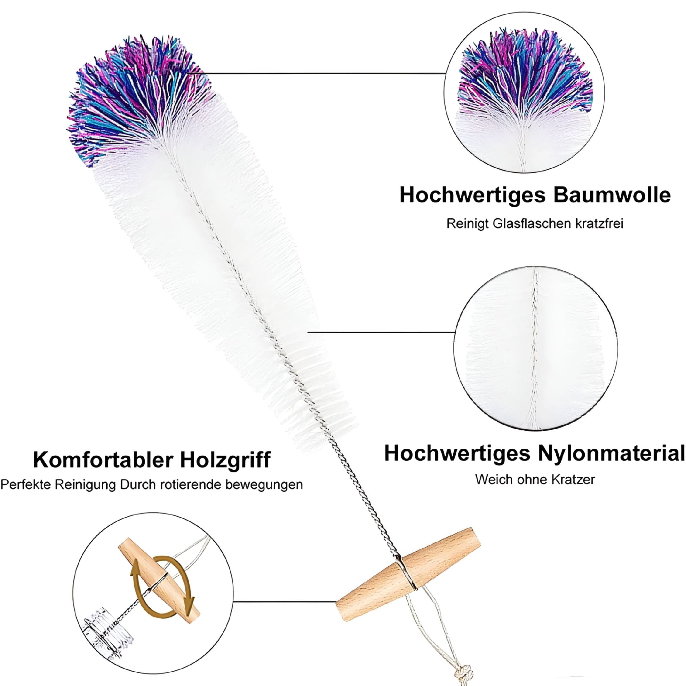 ACDANC 2PCS Bottle Brush, Gentle Scratch-Free Bottle Cleaning Brush Long Handle Deep Clean Bottle Cleaner Brush Kit For Baby Bottle