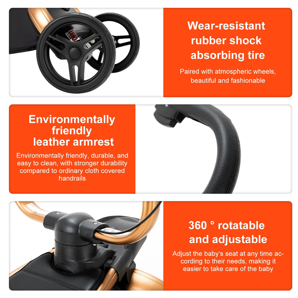 2 in 1 Convertible Baby Stroller ,Reversible Travel Stroller with Foldable Carriage,  Removable Bassinet Pram for Newborns,Infant,Unisex,BLACK