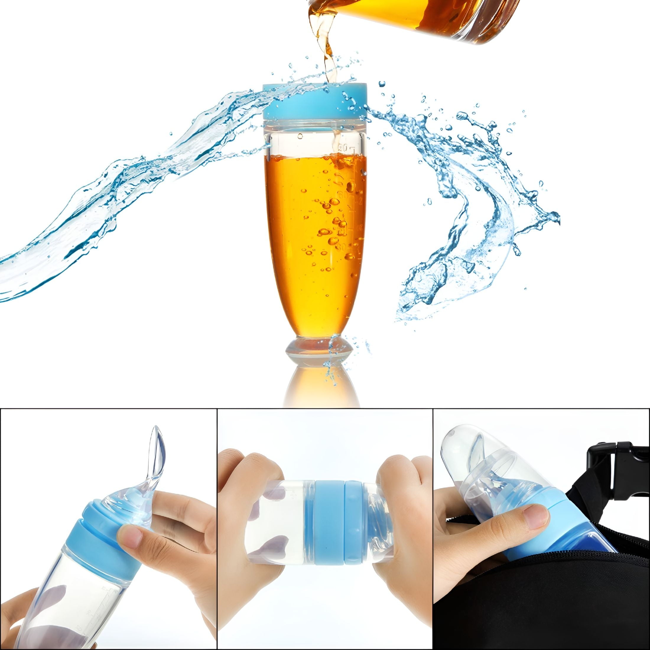 ACDANC 2 Pieces Baby Silicone Feeding Bottle Spoon Baby Food Feeder with Standing Base for Infant 0-24 Months Dispensing and Feeding