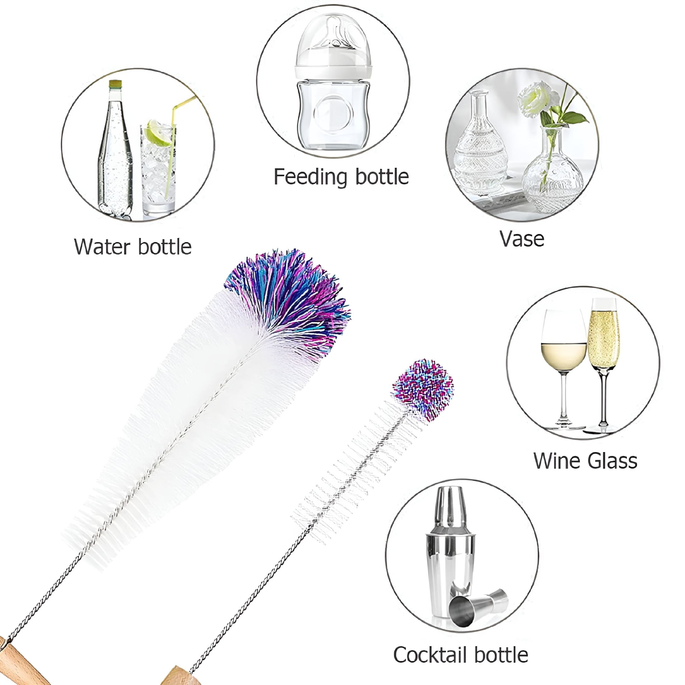 ACDANC 2PCS Bottle Brush, Gentle Scratch-Free Bottle Cleaning Brush Long Handle Deep Clean Bottle Cleaner Brush Kit For Baby Bottle
