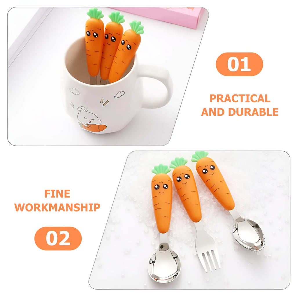 ACDANC 1 Set Toddler Utensils Baby Scraping Spoon Stainless Steel Fork Spoon Tableware