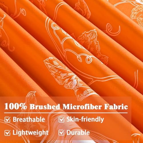 3 Piece Fall Duvet Cover Queen Size Thanksgiving Pumpkin Queen Duvet Covers Set, Reversible Soft Breathable Comforter Cover Autumn Bedding Set for Thanksgiving Decor, Orange, 90'' x 90''