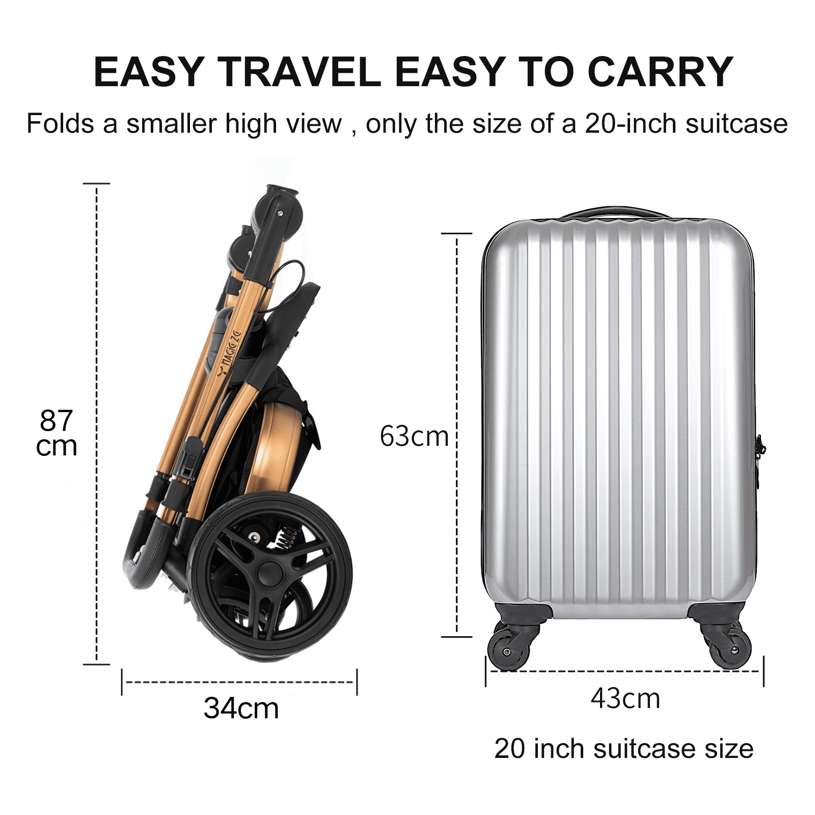 2 in 1 Convertible Baby Stroller ,Reversible Travel Stroller with Foldable Carriage,  Removable Bassinet Pram for Newborns,Infant,Unisex,BLACK