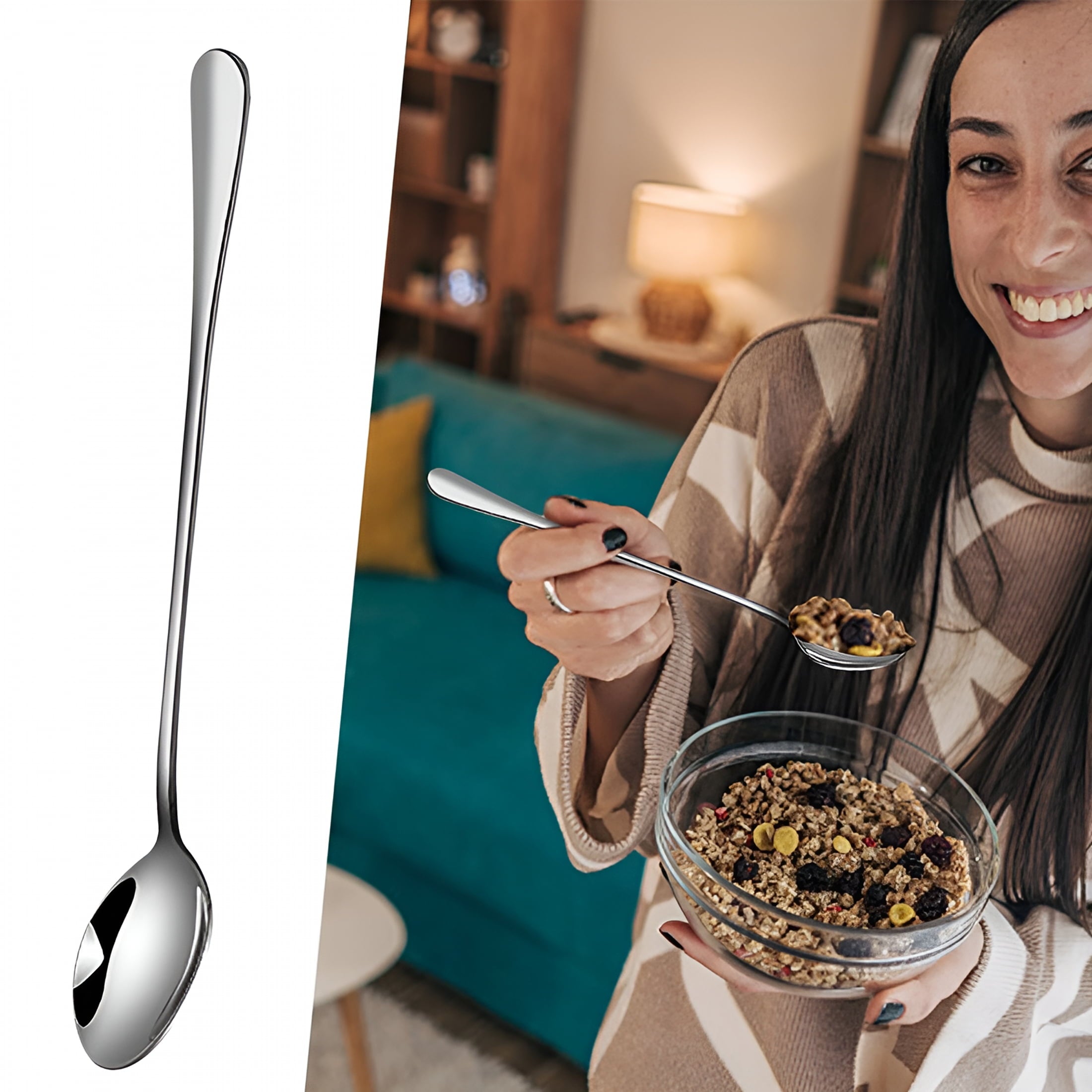 ACDANC 7.7-Inch Long Handle Ice Tea Spoons, Stainless Steel Ice Cream Spoon, Long Spoons for Stirring, Cocktail, Dessert, Coffee, Sundae, Shakes 4Pcs Tea Spoons