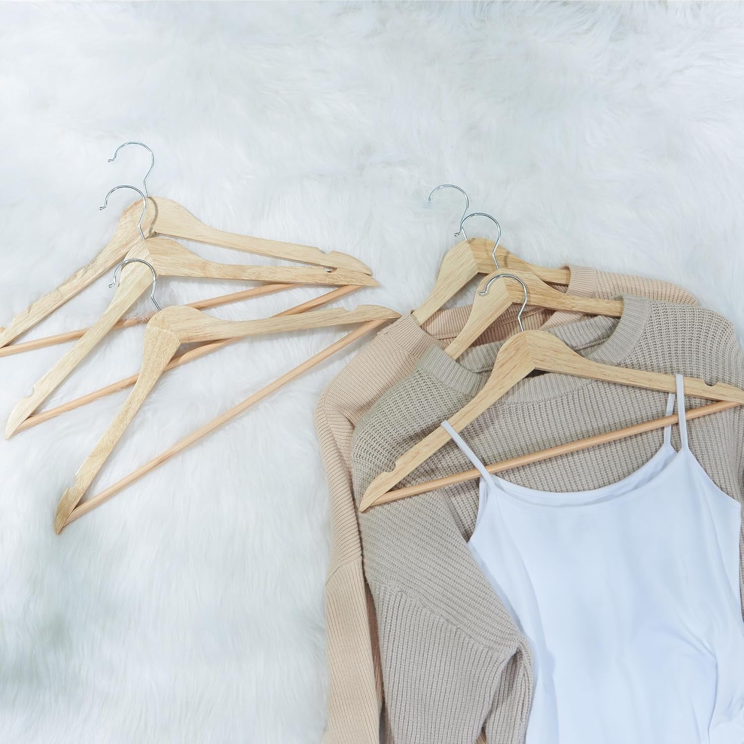 20-Pack Natural Wooden Suit Hangers, Solid Wood with Chrome Swivel Hook, Extra Smooth Finish & Notched Design for Shirts, Coats, Jackets & Dresses