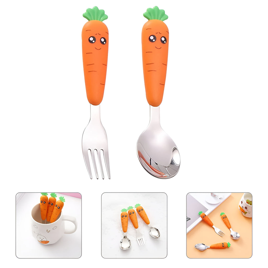 ACDANC 1 Set Toddler Utensils Baby Scraping Spoon Stainless Steel Fork Spoon Tableware