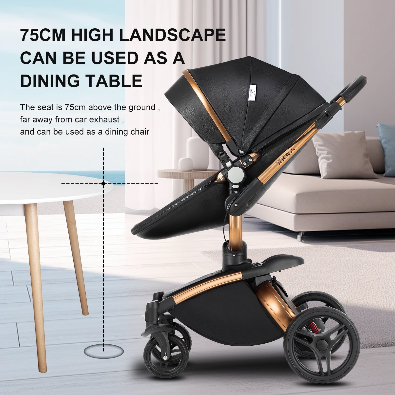 2 in 1 Convertible Baby Stroller ,Reversible Travel Stroller with Foldable Carriage,  Removable Bassinet Pram for Newborns,Infant,Unisex,BLACK