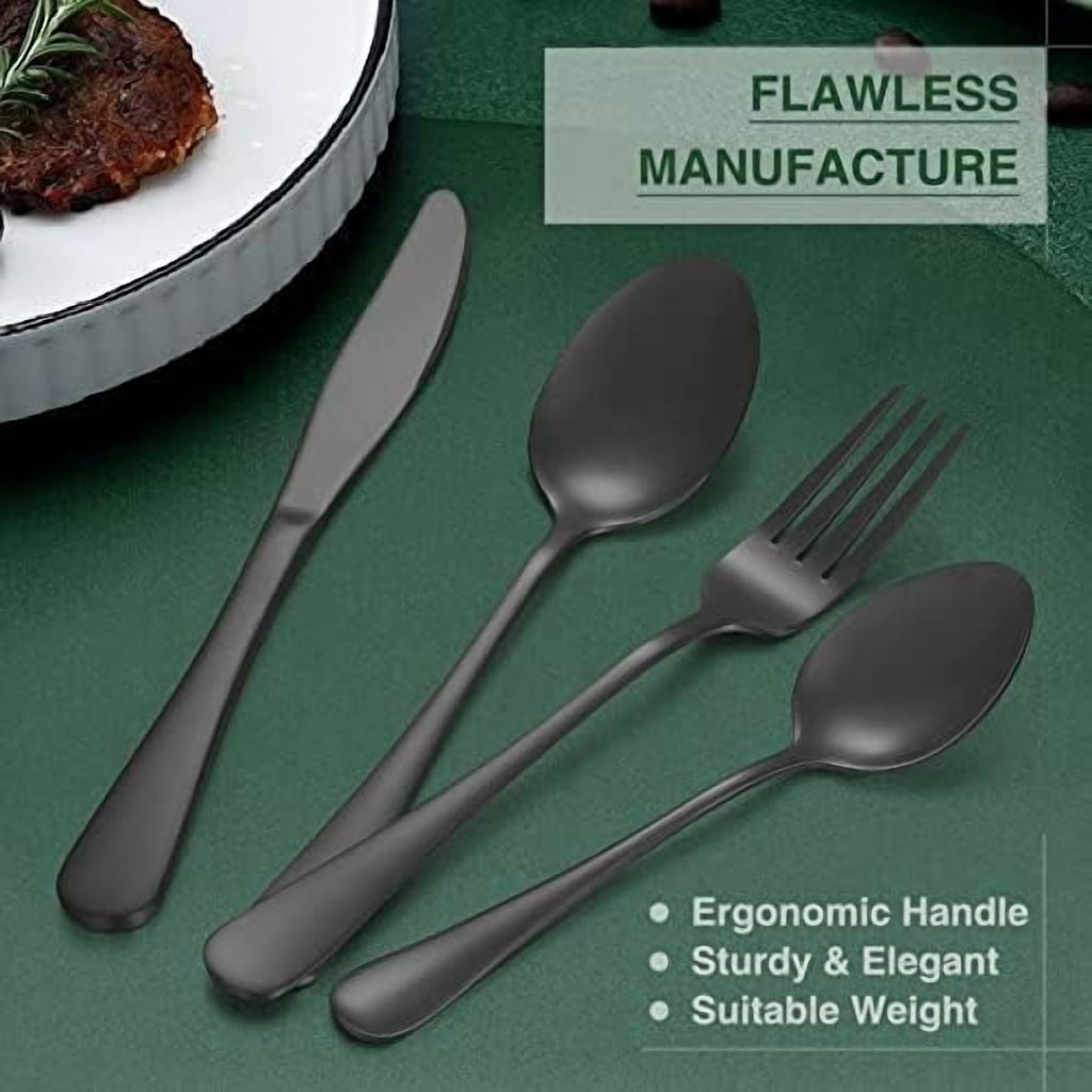 60-Piece Black Silverware Set with Organizer,  Stainless Steel Flatware for 12, Cutlery Utensil Set for Home Restaurant, Tableware Includes Knife Fork Spoon Set, Mirror Polished
