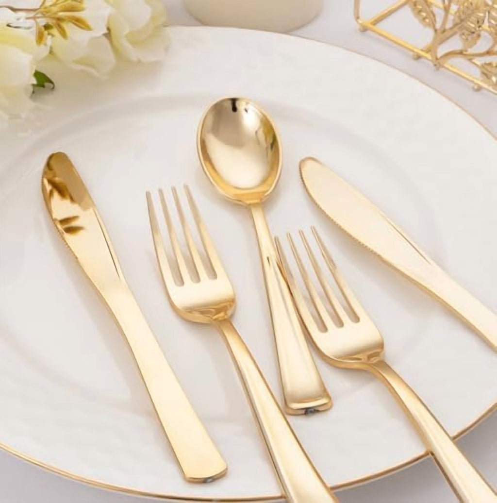 180Pcs Gold Plastic Silverware,Luxury Gold Plastic Cutlery,Heavy duty Golden Disposable Flatware, Utensils Set Disposable Include 60Gold Forks,60Gold Spoons,60Plastic Knives for Party,Wedding