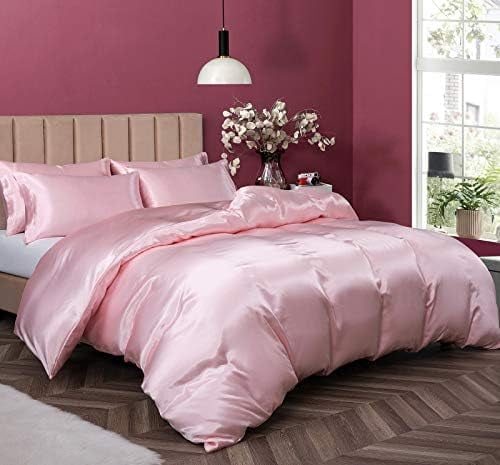 5 Pieces Satin Duvet Cover Full/Queen Size Set, Luxury Silky Like Blush Pink Duvet Cover Bedding Set with Zipper Closure, 1 Duvet Cover + 4 Pillow Cases (No Comforter)