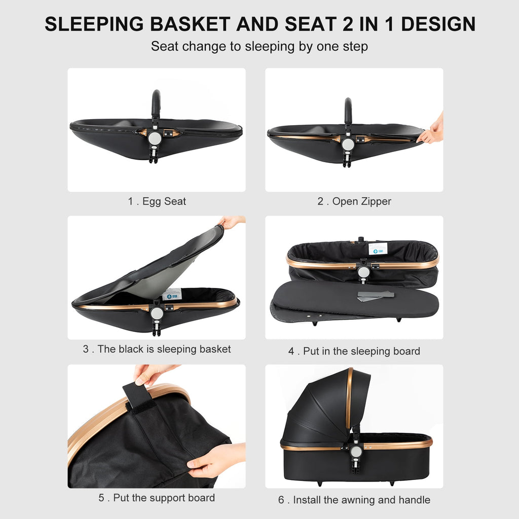 2 in 1 Convertible Baby Stroller ,Reversible Travel Stroller with Foldable Carriage,  Removable Bassinet Pram for Newborns,Infant,Unisex,BLACK