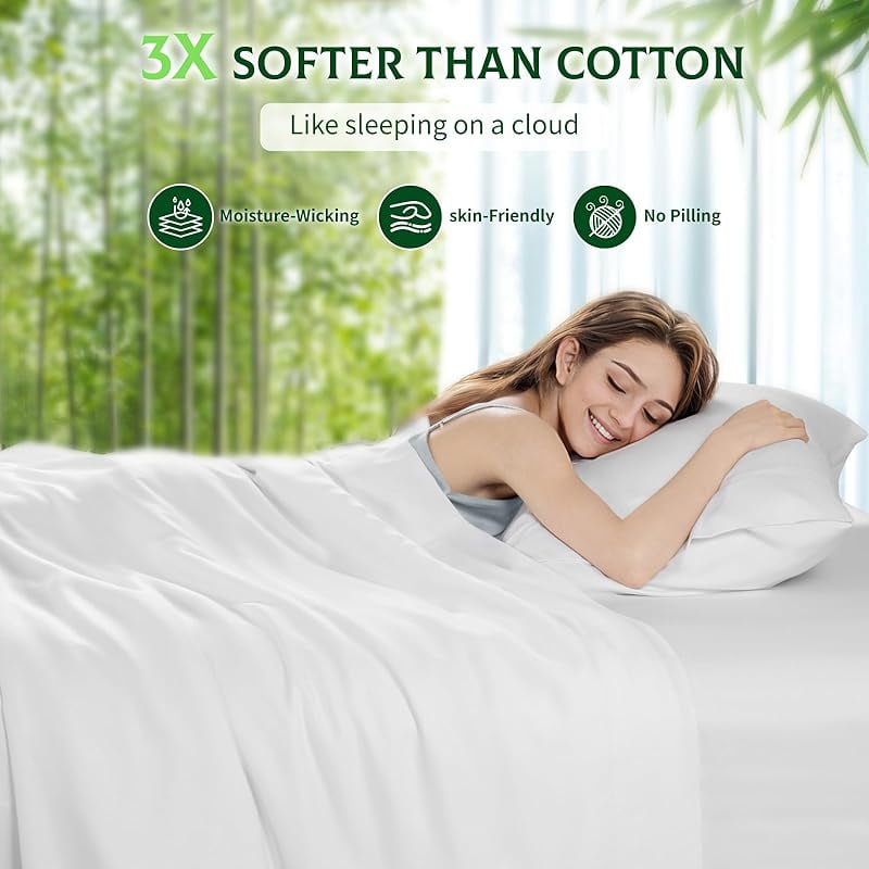 100% Viscose Derived from Bamboo_, Extra Deep Pocket up to 18"-24",Ultra Soft & Cooling Sheets for Hot Sleepers, Hotel Luxury Silky Bed Sheets (Beige,Queen)-wpp