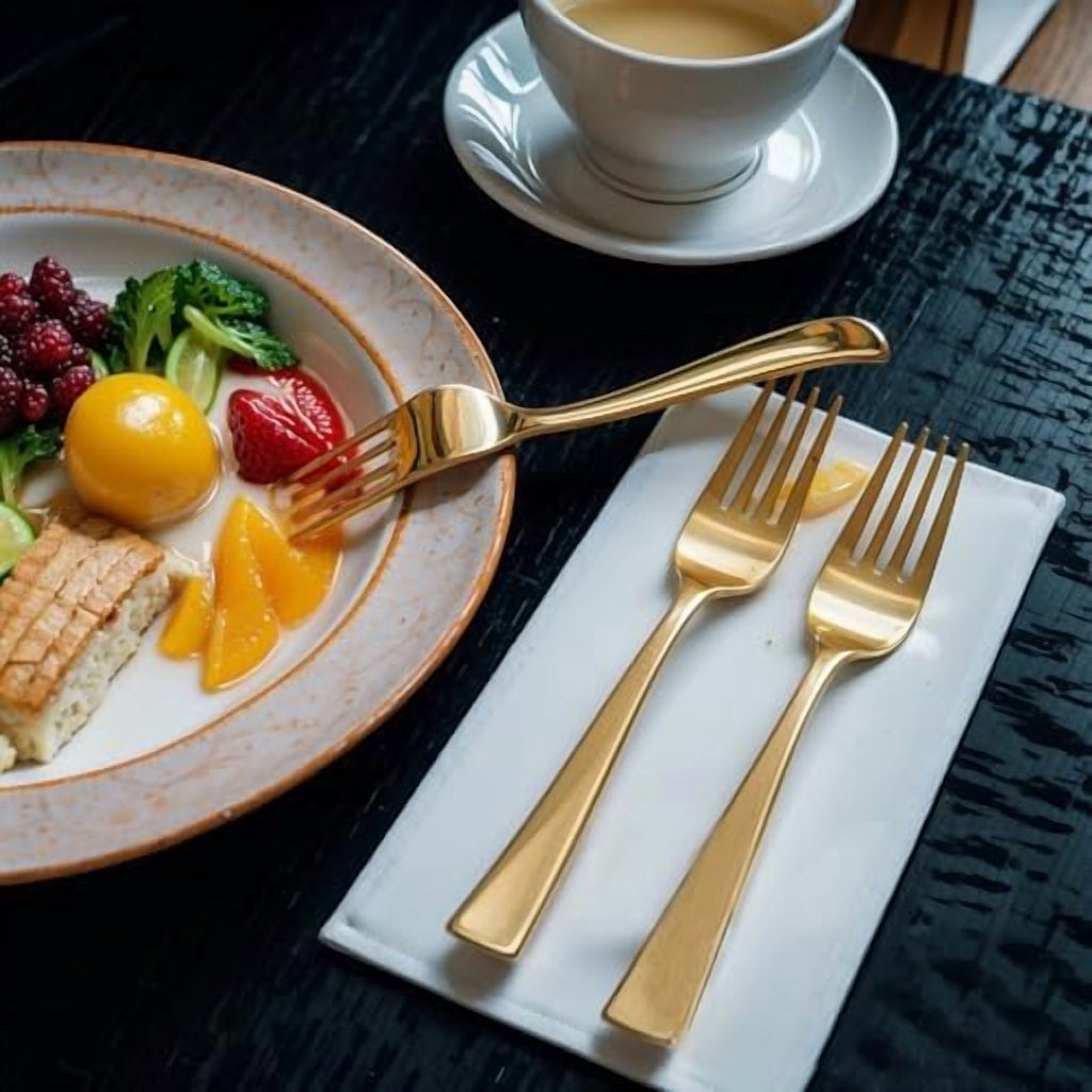 180Pcs Gold Plastic Silverware,Luxury Gold Plastic Cutlery,Heavy duty Golden Disposable Flatware, Utensils Set Disposable Include 60Gold Forks,60Gold Spoons,60Plastic Knives for Party,Wedding