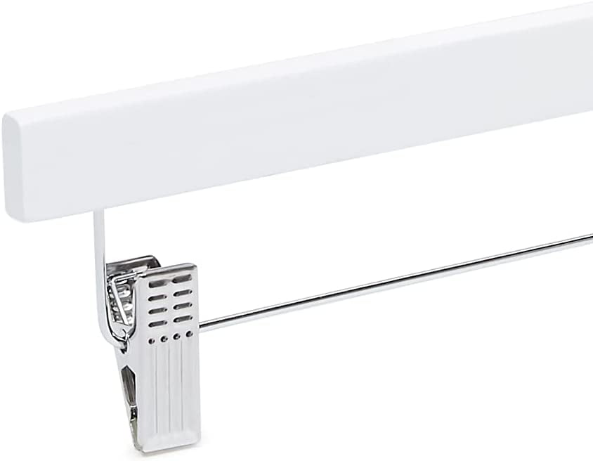 10-Pack Basics White Wooden Pants & Skirt Hangers with Clips, Durable Closet Organizer for Clothes, Pants & Skirts