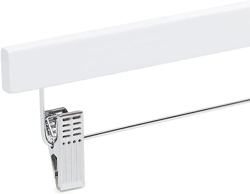 10-Pack Basics White Wooden Pants & Skirt Hangers with Clips, Durable Closet Organizer for Clothes, Pants & Skirts