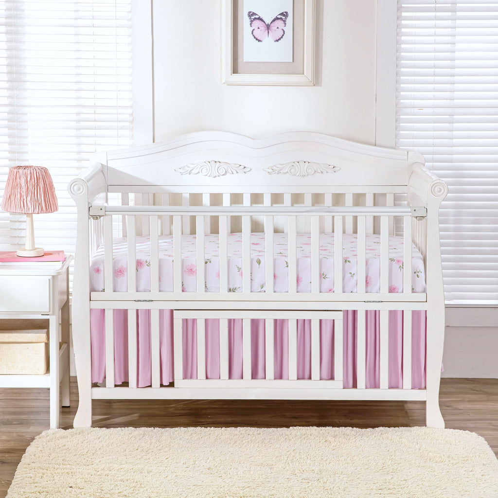 3 pieces pink flowers crib bedding set