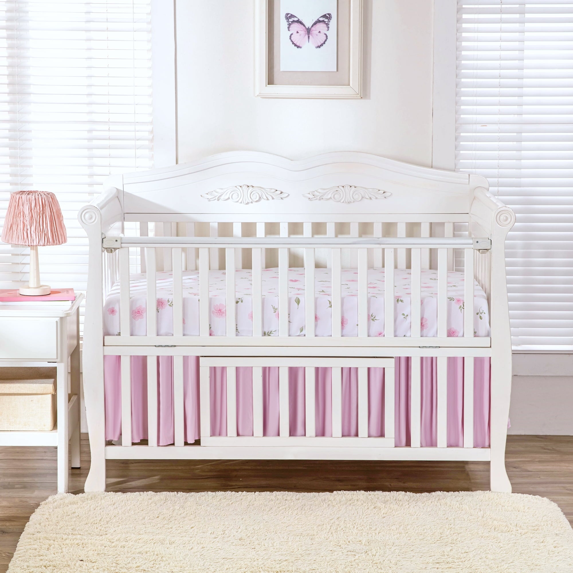 3 pieces pink flowers crib bedding set