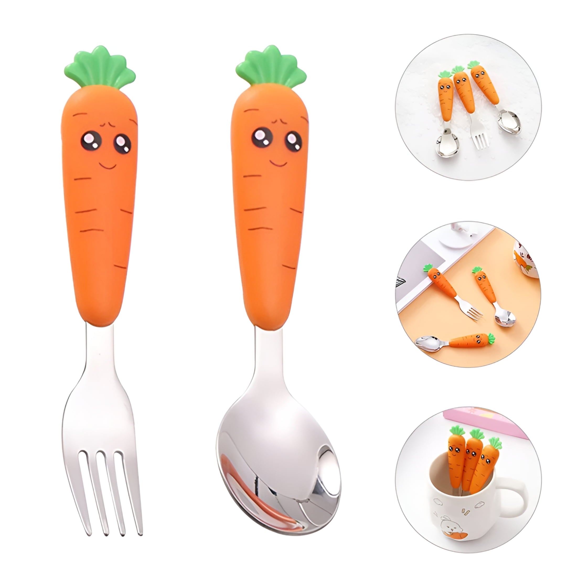 ACDANC 1 Set Toddler Utensils Baby Scraping Spoon Stainless Steel Fork Spoon Tableware