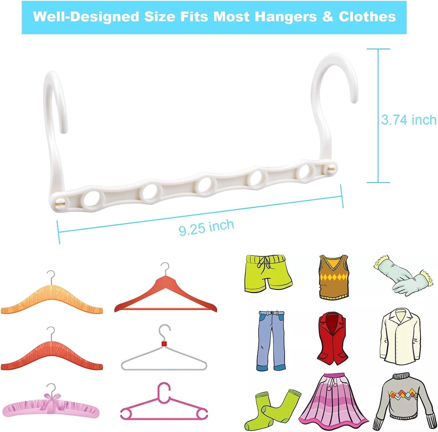 10 PCS Space Saving Hangers, 5-Hole Magic Hangers - Sturdy Plastic Hanger, Closet Organizers for Clothes Storage, College Dorm Essentials