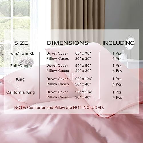 5 Pieces Satin Duvet Cover Full/Queen Size Set, Luxury Silky Like Blush Pink Duvet Cover Bedding Set with Zipper Closure, 1 Duvet Cover + 4 Pillow Cases (No Comforter)
