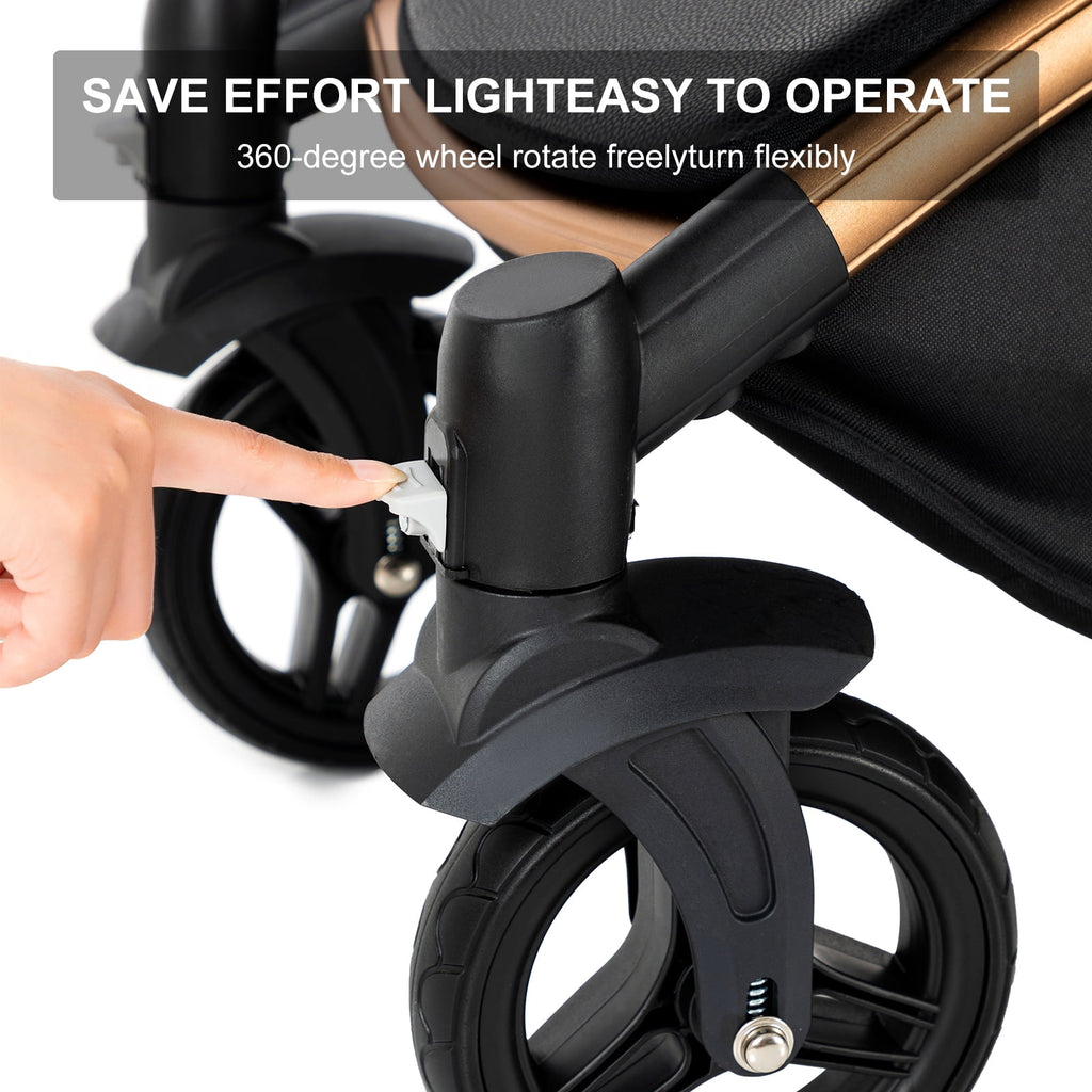 2 in 1 Convertible Baby Stroller ,Reversible Travel Stroller with Foldable Carriage,  Removable Bassinet Pram for Newborns,Infant,Unisex,BLACK