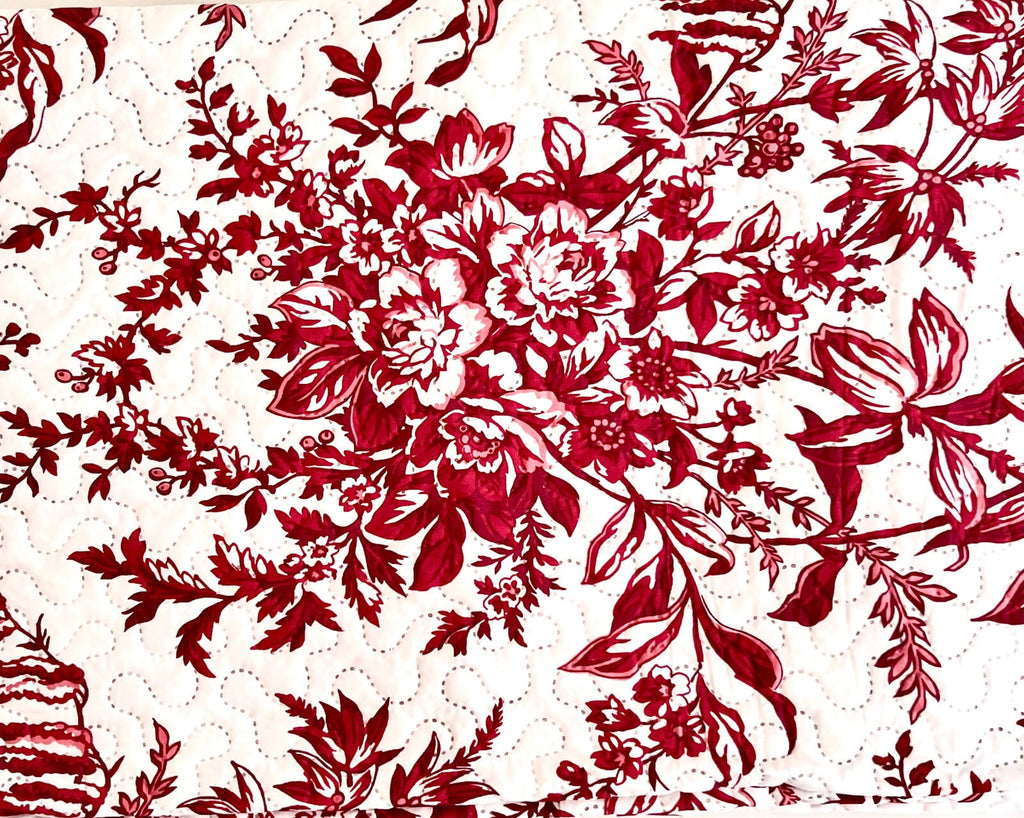 3-Piece Queen Size Printed WHITE AND RED Quilt Set -RED Flower