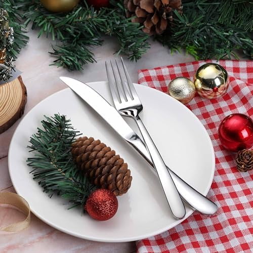 65 Piece Heavy Duty Silverware Set with Serving Pieces, Stainless Steel Cutlery Flatware Set for 12