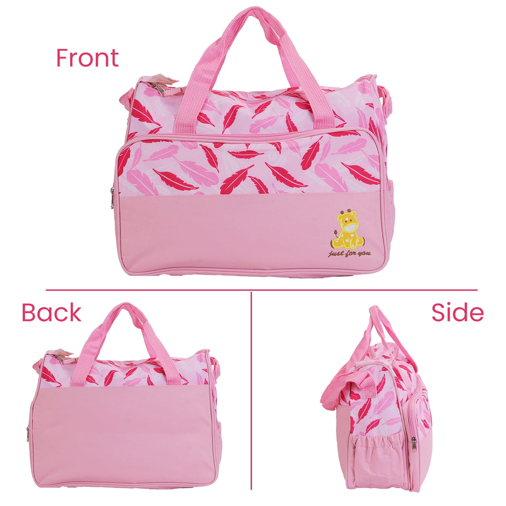 5Pcs Diaper Bag Tote Portable Baby Bag with Food Bag Diaper Pad Bottle Bag Travel Tote Bags for Boys and Girls Pink
