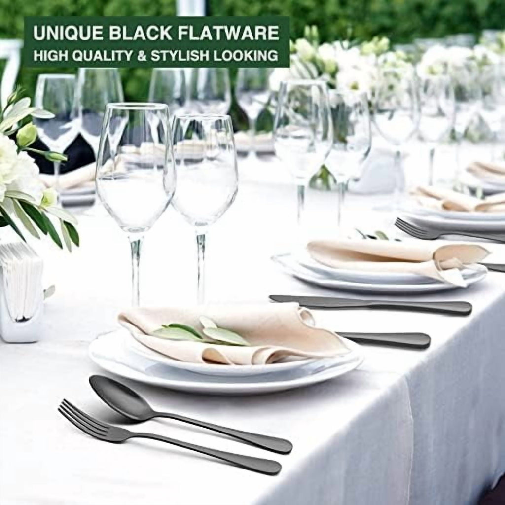 60-Piece Black Silverware Set with Organizer,  Stainless Steel Flatware for 12, Cutlery Utensil Set for Home Restaurant, Tableware Includes Knife Fork Spoon Set, Mirror Polished