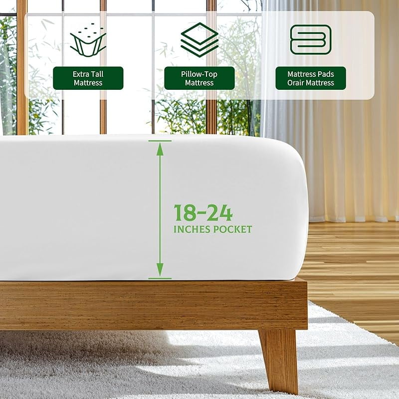 100% Viscose Derived from Bamboo_, Extra Deep Pocket up to 18"-24",Ultra Soft & Cooling Sheets for Hot Sleepers, Hotel Luxury Silky Bed Sheets (Beige,Queen)-wpp